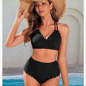 NWT Black Scalloped High Waist Bikini